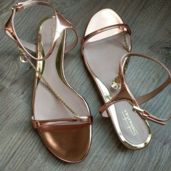 Rose gold luxury Italian leather sandals, Euro size 39, US size 7.5 - 8.5, LIKE - Picture 4 of 7